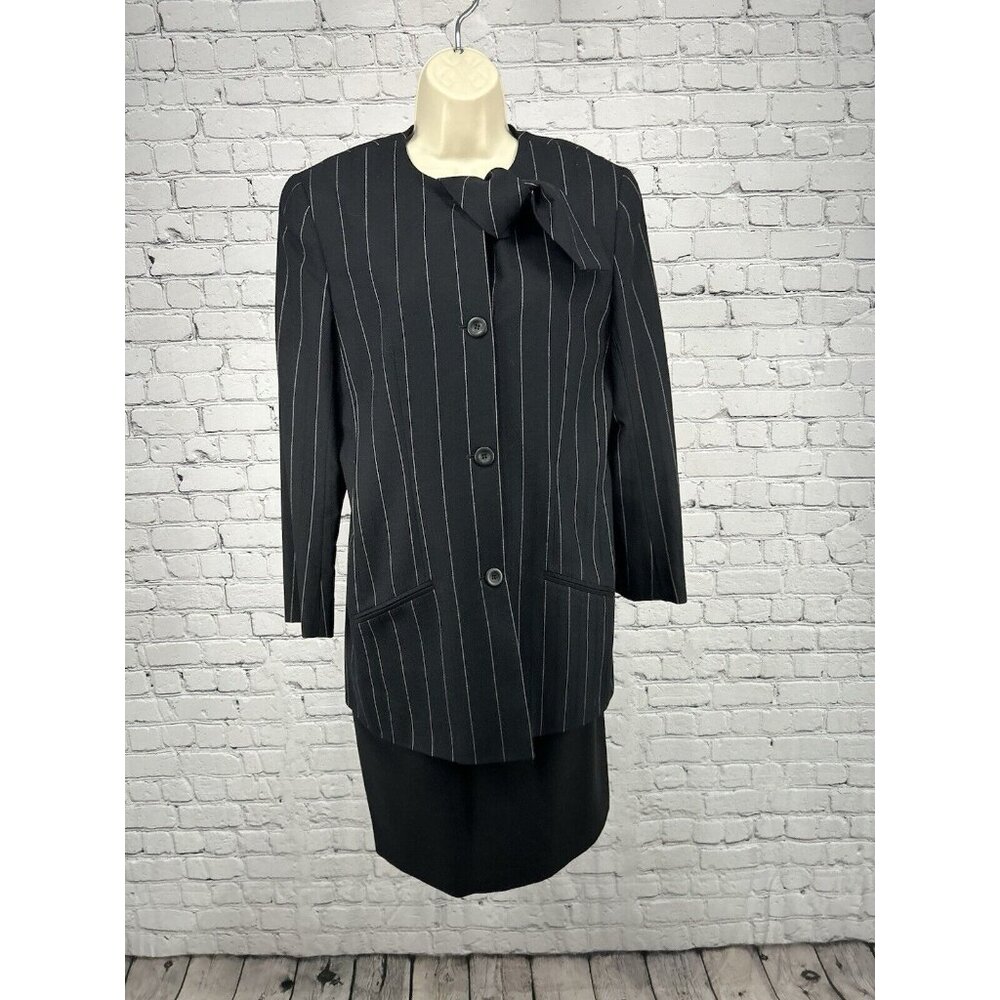VTG 80’s MM By Krizia Two Piece Skirt Suit With Tie 100% Wool Striped Jacket 8